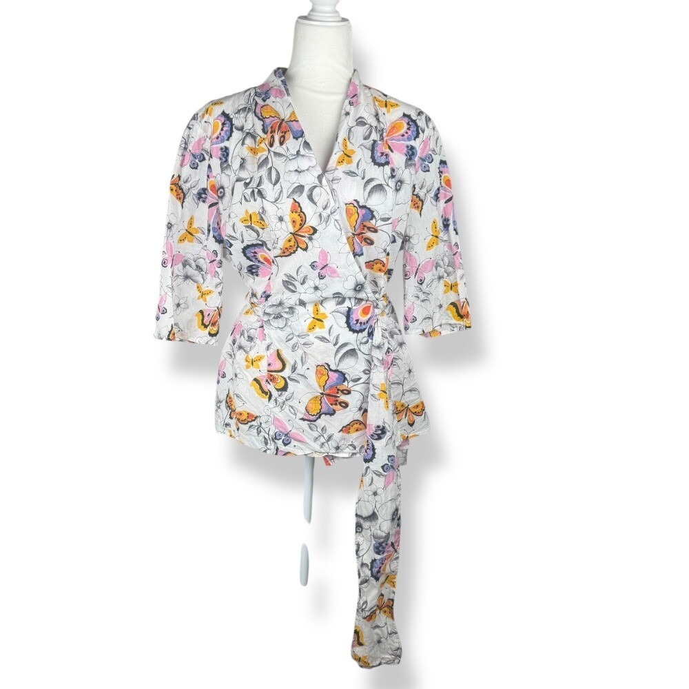 Kimono Style Floral Butterfly Top Womens Size Medium Homemade Artsy Nature Indie
